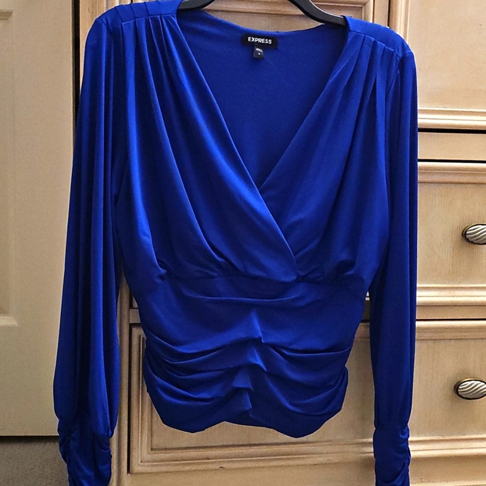 Express Royal Blue Surplice long sleeve Top